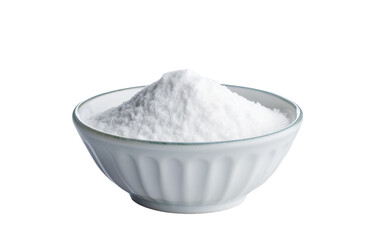 Fototapeta na wymiar A bowl holding a mysterious white powder, resting on a blank canvas of white