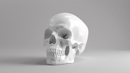 A white skull on a gray background with no eyes, AI