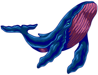 Illustration of a swimming whale on a transparent background