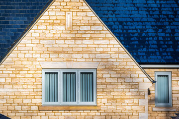 New build cotswold stone brick house in england uk - obrazy, fototapety, plakaty