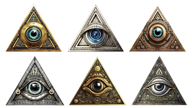 Set of mason pyramids with illuminati eyes, cut out - Powered by Adobe