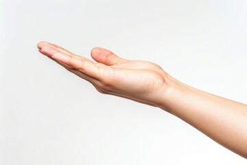 Female Hand Gesture. Empty Woman's Hand on White Background for Hygiene and Assistance Concept