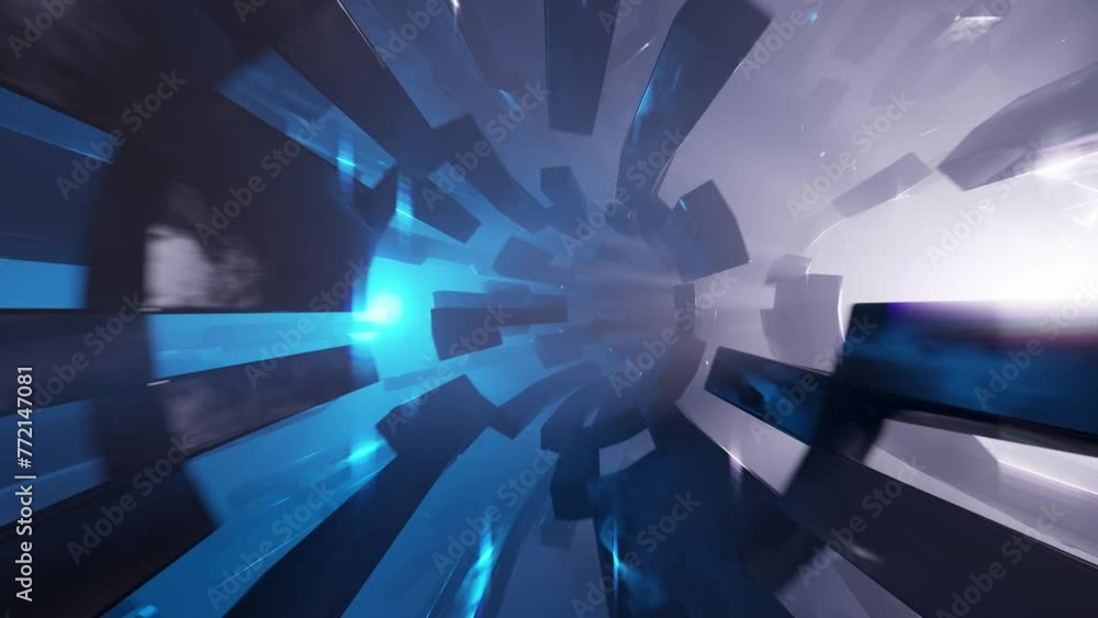 Poster 3d animated background of abstract seamless loop sci-fi tunnel with light effects