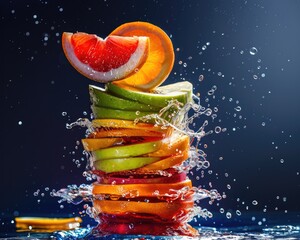 Fruit Fresh Splash Mix: A Vibrant Stack of Apple, Orange, and Lemon Slices in Zesty Juice Punch