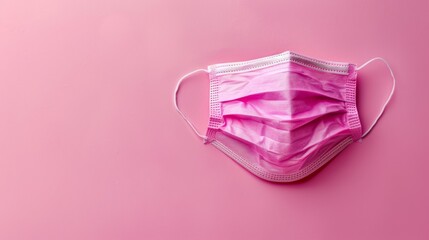 A pink face mask on a white background with copy space, AI