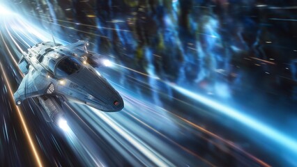 Raumschiff Transporter mit schneller Geschwindigkeit in All, ai generativ - obrazy, fototapety, plakaty