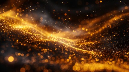 Golden glittery particles on a dark background, AI - 772149850