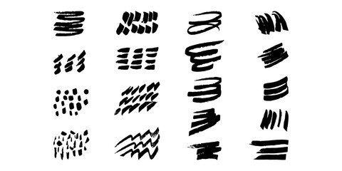Brushes and elements for notes highlighting text. Strokes line point. Vector illustration...
