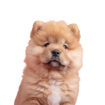 Chow chow puppy gazes at camera against transparent background