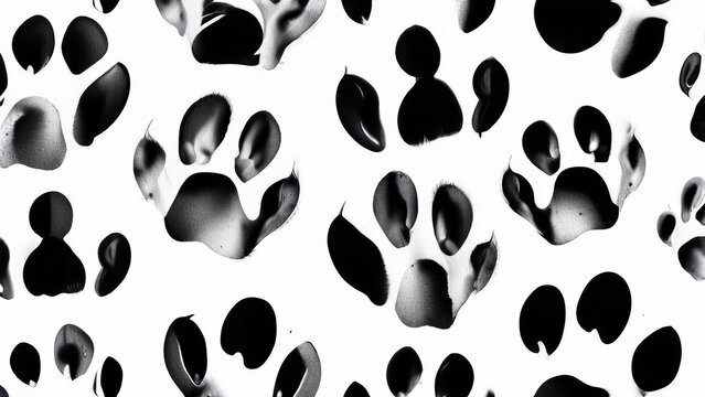 A background of animal paw prints in varying shades of black and gray