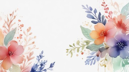 Soft pastel watercolor flowers with splashes on white.