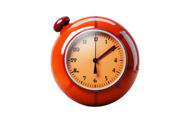 An orange alarm clock stands out on a white background