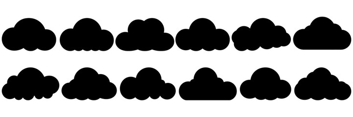 Cloud silhouettes set, large pack of vector silhouette design, isolated white background
