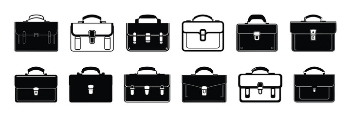 Briefcase businessman silhouettes set, large pack of vector silhouette design, isolated white background
