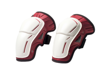 Red and white knee pads laying side by side, ready for action