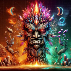 Cartoonish and colorful totem illustration
