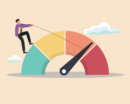Reduce risk level or decrease stress anxiety meter, lower danger indicator or scale, reduce from red alert meter to be green chart concept pull meter to reduce risk or stress level
