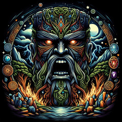 Cartoonish and colorful totem illustration
