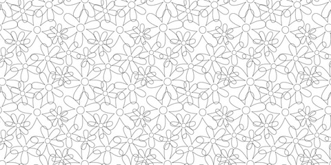 Black Outline Seamless Floral Pattern Vector Illustration Isolated on Transparent Background