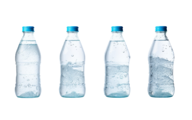 A mesmerizing row of water-filled bottles glistening under the light