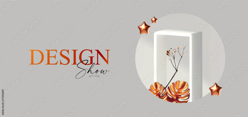 Wall mural 3d realistic product display design template. white scene with podium. elegant vector platform. stag