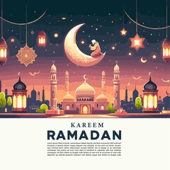 Ramadan Kareem Banner Illustration Design Template