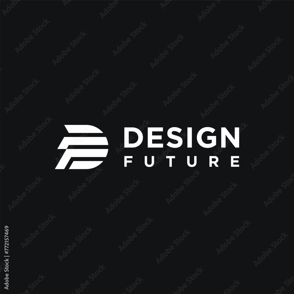 Poster initial letter df f d fd with modern fast speed movement shape line art logo design