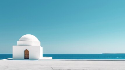 A white building with a door on the side of it, AI