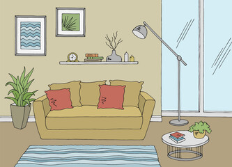 Living room graphic color home interior sketch illustration vector  - 772158220