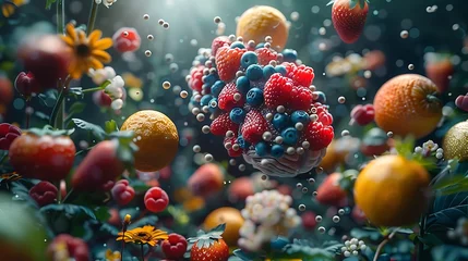Fotobehang Brain surrounded by berry fruit, representation of healthy for brain © Anditya