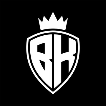 recommend clip art: BK Letter monogram shield and crown outline shape with black and white color design