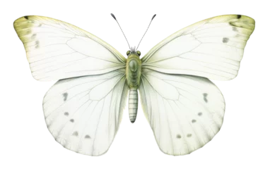 Fotobehang A delicate white butterfly alights on a pristine white background © FMSTUDIO