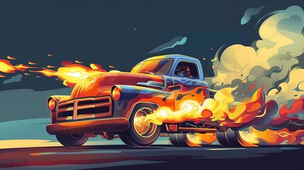 Truck race with flames - obrazy, fototapety, plakaty