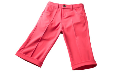 A pair of vibrant pink pants laid out elegantly on a clean white background