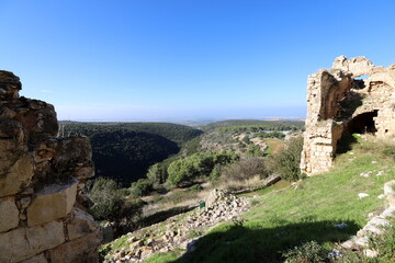 Fototapeta premium 02/12/2024 Haifa Israel. Yehiam is the ruins of a Crusader and Ottoman-era fortress in western Galilee, Israel.