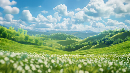Fototapeta na wymiar Beautiful green green landscape on a bright sunny day