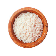 Food A wooden bowl of white rice on transparent background, a staple food ingredient