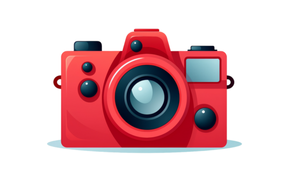A vibrant red camera with a lens attached, ready to capture moments in vivid detail