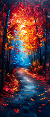 Digital painting of a path in the autumn forest.