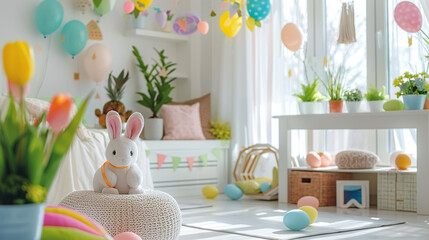 Happy Easter Background cute rabbit indoor room decoration