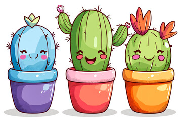 A pair of cute cacti in painted plant pots.