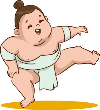 Vector illustration of cute Sumo wrestlers.Cute kids doing sumo wrestling.
