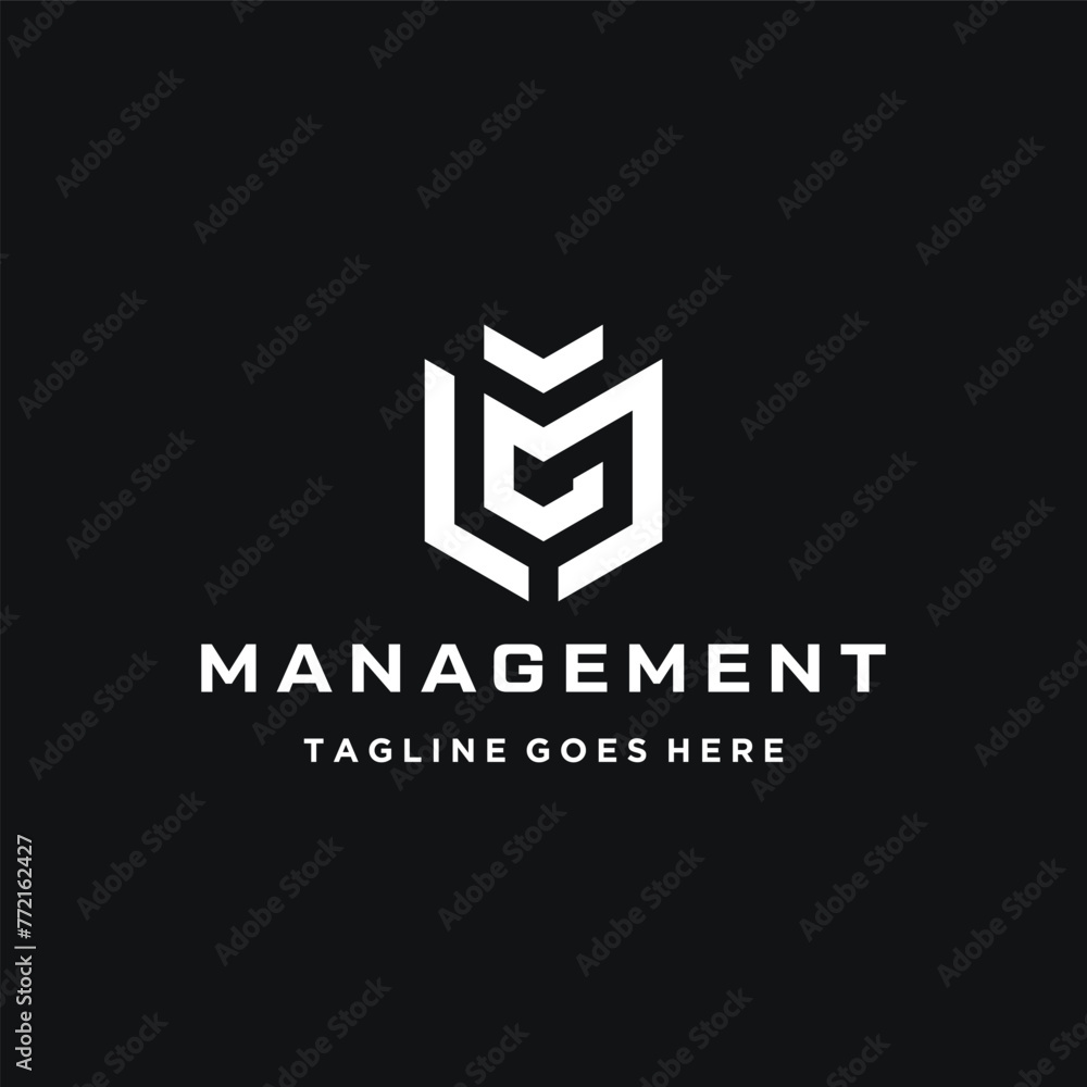 Poster initial letter m ml lm with simple hexagon shape line art logo design