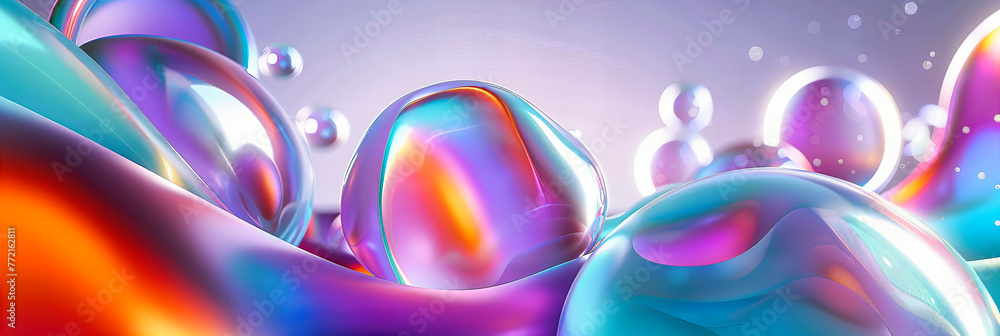 Poster iridescent bubble abstraction: a dreamy and colorful design with holographic textures and fluid dyna