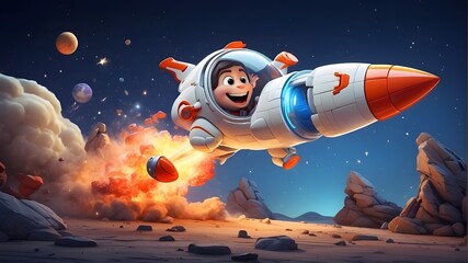 Cartoon rocket spaceship blasting off