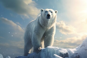 Carnivorous Polar bear. Winter nature arctic white mammal. Generate Ai - obrazy, fototapety, plakaty