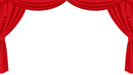 赤い舞台幕フレームのイラスト素材、アスペクト比16:9 - obrazy, fototapety, plakaty
