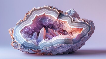 A clay model of a geode split open to reveal crystals inside - obrazy, fototapety, plakaty