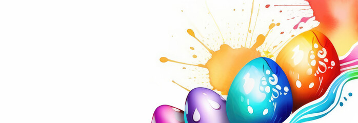 Bright colorful Easter eggs border over white background.
