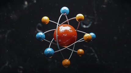 A clay-rendered atomic model with electrons orbiting a nucleus